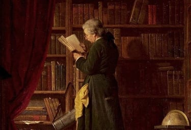 a painting of a man reading a book