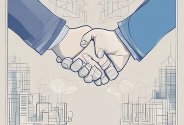 a pair of handshake handshake with a cityscapeople in