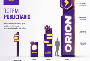 Tótem publicitario de gran formato para plazas comerciales, fabricado por Anuncios Orión en SLP.