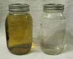 10 days elapsed after production displaying the effects of agitating the water during production
