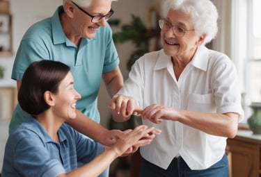 A caregiver preparing a healthy meal in a cozy kitchen.