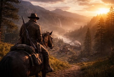 Arthur e seu cavalo ao entardecer