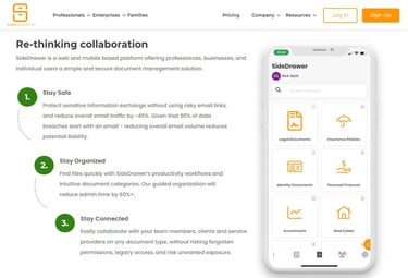 screenshot of side drawer home page