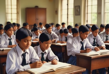 A child is seated in front of a large poster advocating against gender-based violence, with a message promoting safety for women and children. The child holds a lit lantern and is wearing casual clothing. The setting appears to be in a public area with subdued lighting.