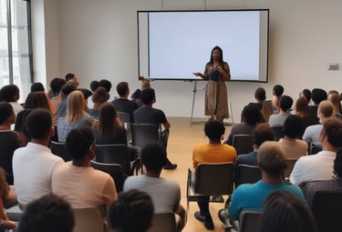 A coach guiding a client through a discussion in a bright, inviting office.