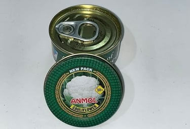 Canned Anmol cauliflower seeds in a 10g tin with easy-open ring pull lid on white background.
