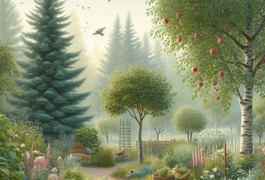 various trees, shrubs and flowers