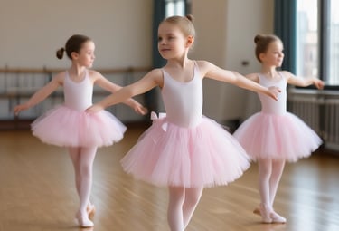 Image of a lively jazz dance class with students mid-move.