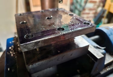 Picture of drilling the tapping holes in the toolpost