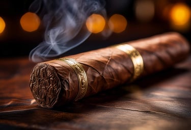 Image of a premium cigar with double gold bands.