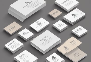 A pair of business cards sitting on top of a marble counter