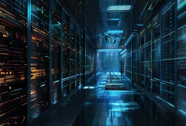 un pasillo largo con un pasillo largo con un pasillo largo con filas de cables y bandeja de cables d