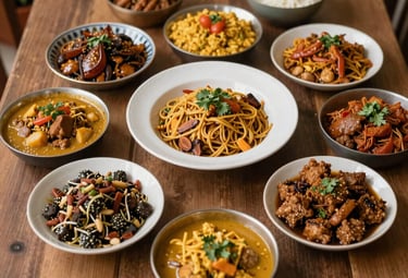 A beautifully arranged spread of assorted dishes ready for a small gathering.