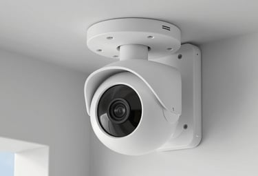 Close-up of security cameras being installed in a modern office environment.