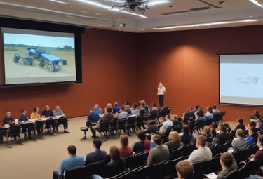 Professional mentor guiding a small group in a modern office setting.