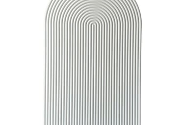 Minimalist white arched textured wall art panel with vertical linear ridges.