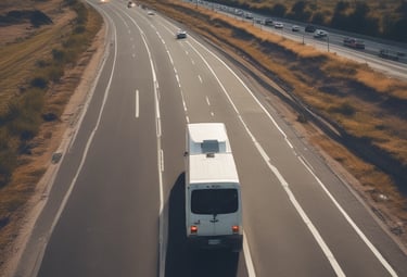 A moving truck loaded with furniture driving through a scenic Galician street.