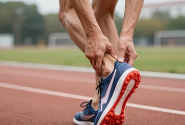 Close-up of a physiotherapist guiding a patient through tendon exercises.
