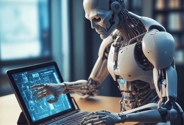 A high-tech suit displayed in a futuristic setting, illuminated by focused lighting. The surroundings include digital screens showing technical data and designs related to the suit. The environment appears to be a lab or exhibit with metallic and technological elements.