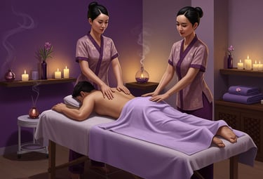a man getting a 4-hands massage 