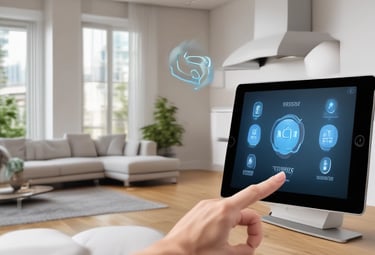 Close-up of hands installing smart home automation devices in a contemporary interior.
