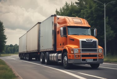 A delivery truck driving through a scenic Nordic landscape, symbolizing secure logistics.