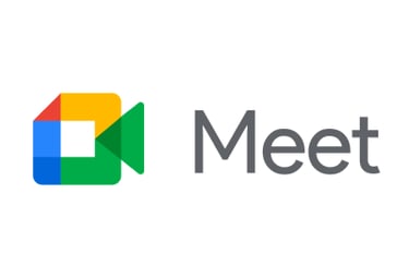Displays the camera symbol for google meetings and includes the word Meet 