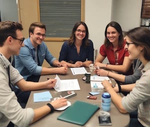 Fagpersoner i dialog under et fagligt oplæg om selvskade og praksisnære metoder.