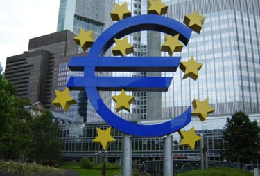 a large blue and yellow euro euro euro sign