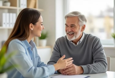 Logopeda realizando sesión de recuperación del habla con paciente mayor tras ictus en Salamanca