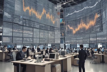 A team analyzing data on a large screen in a conference room.
