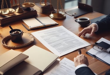 A calm meeting between a lawyer and clients discussing family law matters in an elegant office.