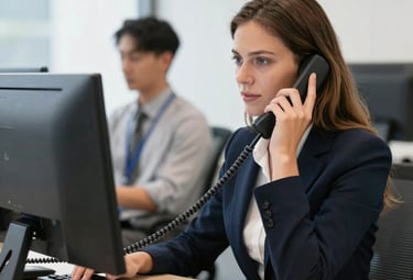 Friendly customer service representative assisting a driver with paperwork.