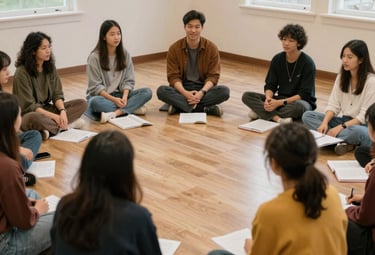 A vibrant dashboard screen showing categorized spiritual content.