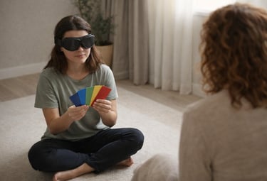 Žena při metodě EOV zaměřené na koncentraci, intuici a práci s myslí.