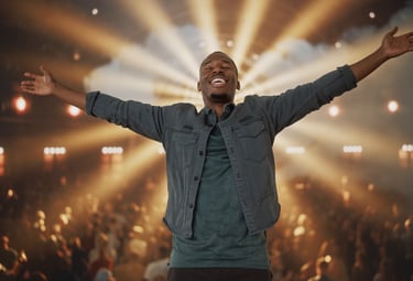 a man with his arms up and arms wide open, with his arms wide open