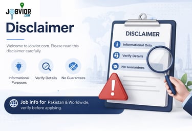 “Jobvior Disclaimer page banner showing informational notice, verify details, and no guarantees for