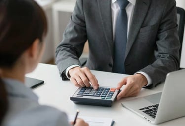 A friendly consultant discussing plans with a small business team around a table.