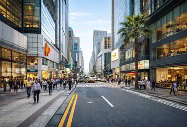 City street scene of retail area