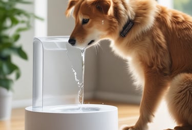 Modern smart pet water fountain glowing softly with mint green accents.