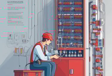 Technician assisting a customer with electrical panel installation and advice.