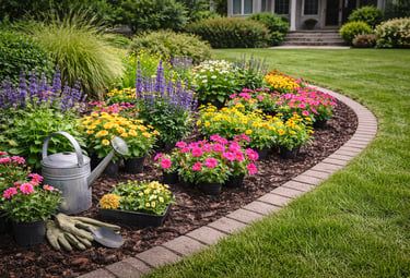 Seasonal flower planting service in Garner NC showing professionally installed colorful flower beds 