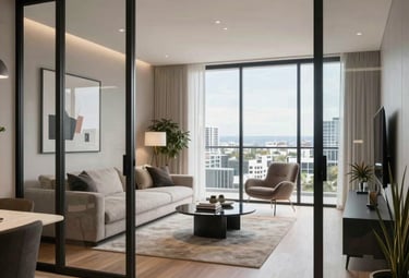 Professional property manager reviewing rental performance reports in a sleek office setting.