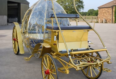 Blackpool promenade Cinderella style horse cart finished in a vibrant gold paint