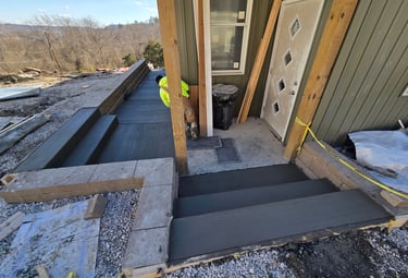 New retaining walls with seps and walkway