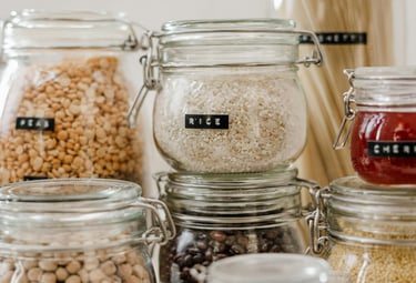 Pantry food items. Checking these before shopping can help save money and reduce food waste.