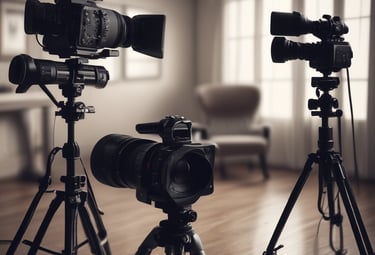 A video crew filming a professional interview in a modern studio.