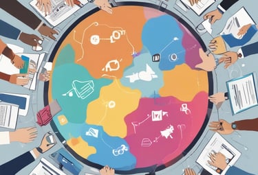 A group of diverse tech influencers brainstorming content ideas together.