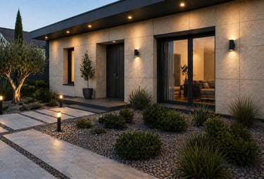 Bardage panneaux effet marbre – façade moderne haut de gamme