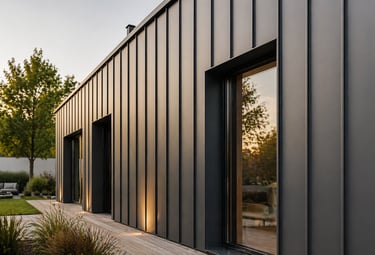 Bardage métallique noir vertical – façade moderne design